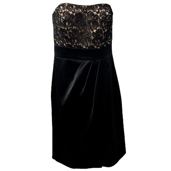 White House Black Market Dress Black Strapless Lace Bodice Pleated Chic Formal 6 - Picture 1 of 8